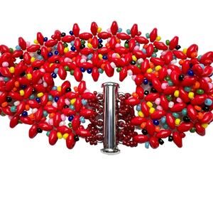 HANDMADE. Red ‘Confetti’ Woven Bracelet 7”